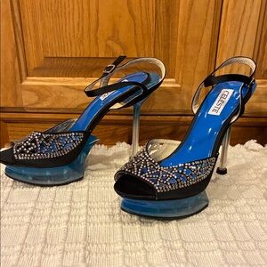 New Size 7.5 Celeste Blue Translucent 5" Platform Stilettos with Bling (ABBA)